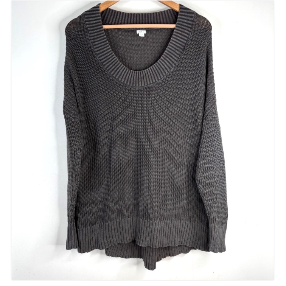 Aerie Oversized Chunky Sweater M Charcoal Ribbed Knit Scoop Neck Cozy Boho Cabin - Picture 2 of 10
